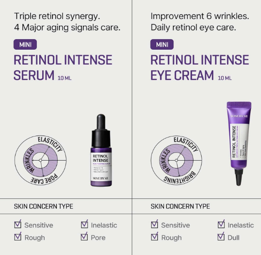 Some By Mi Retinol Intense Trial Kit | 10ml | Mild Korean 0.1% Retinol Face Serum & Eye Cream For Beginner | Fine Lines, Dark Circles, Skin Texture & Elasticity Care